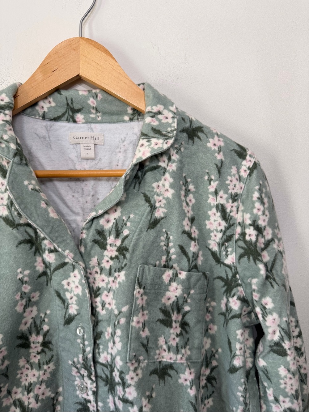 Garnet Hill Flannel Pajama PJ Top Shirt Organic Cotton Green Floral Women’s S - Picture 3 of 10